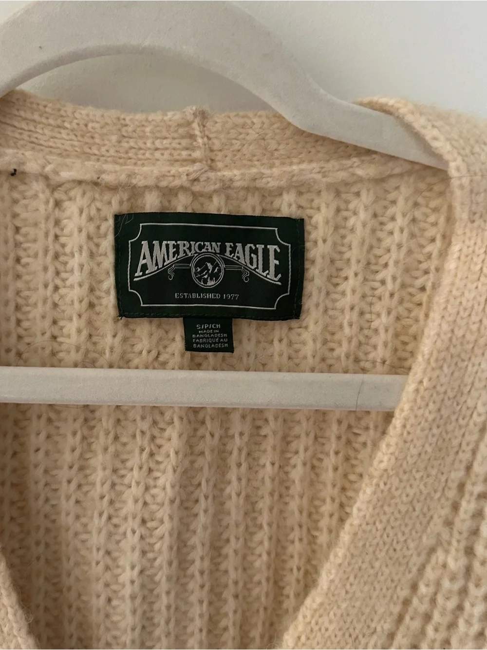 American Eagle Outfitters Cream Cable Knit Button-Front Sweater
